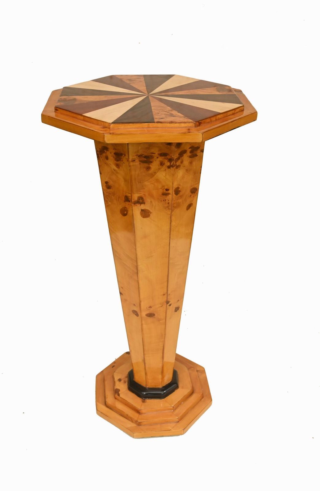 Pair Art Deco Pedestal Tables Side Stands Starburst Inlay photo vinterior