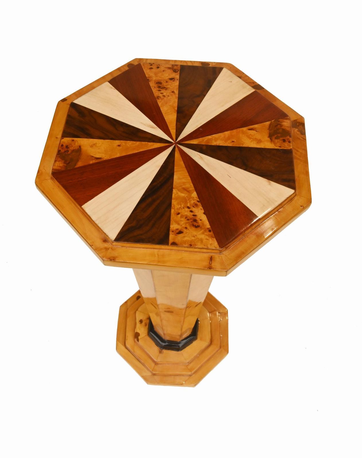 Pair Art Deco Pedestal Tables Side Stands Starburst Inlay photo vintage