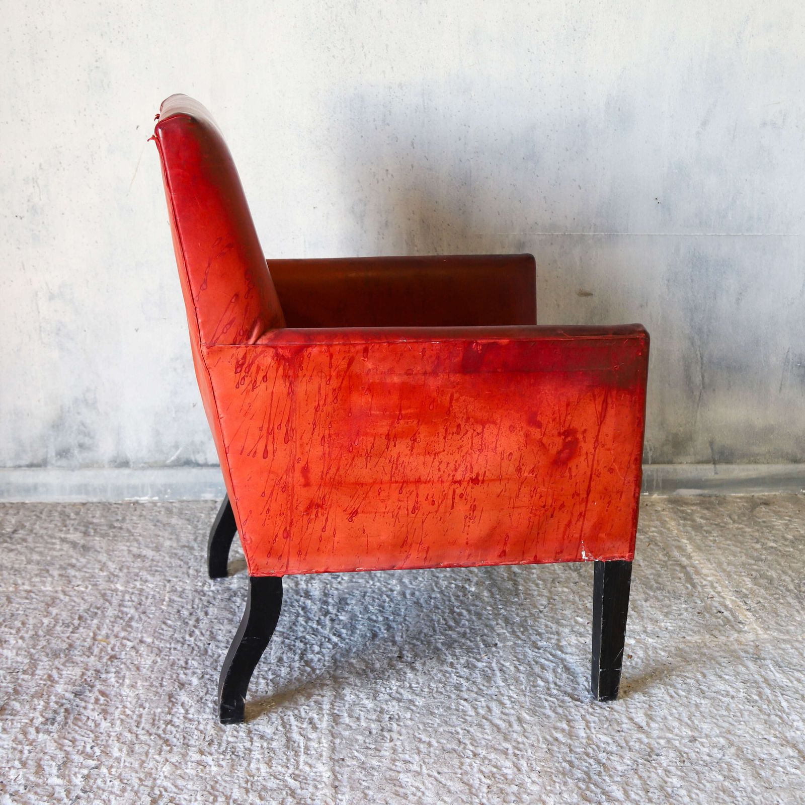 Mid 20th Century Red Leather Armchair On Ebonised Legs – Vintage Character & Comfort photo vintage