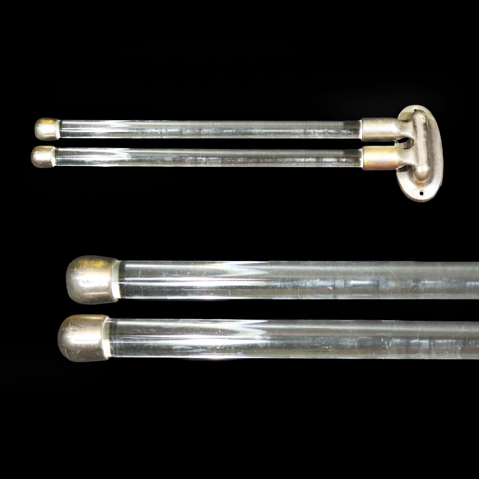 Antique Wall Mount French Nickel And Glass Towel Rack, Swinging Bar