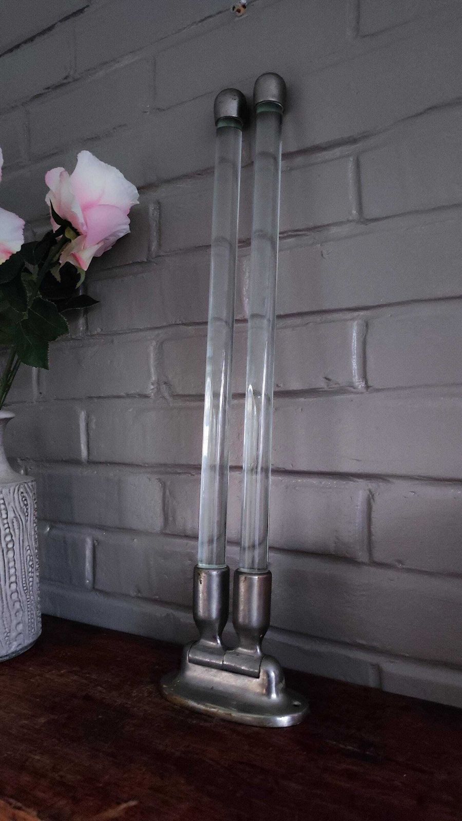 Antique Wall Mount French Nickel And Glass Towel Rack, Swinging Bar photo for sale
