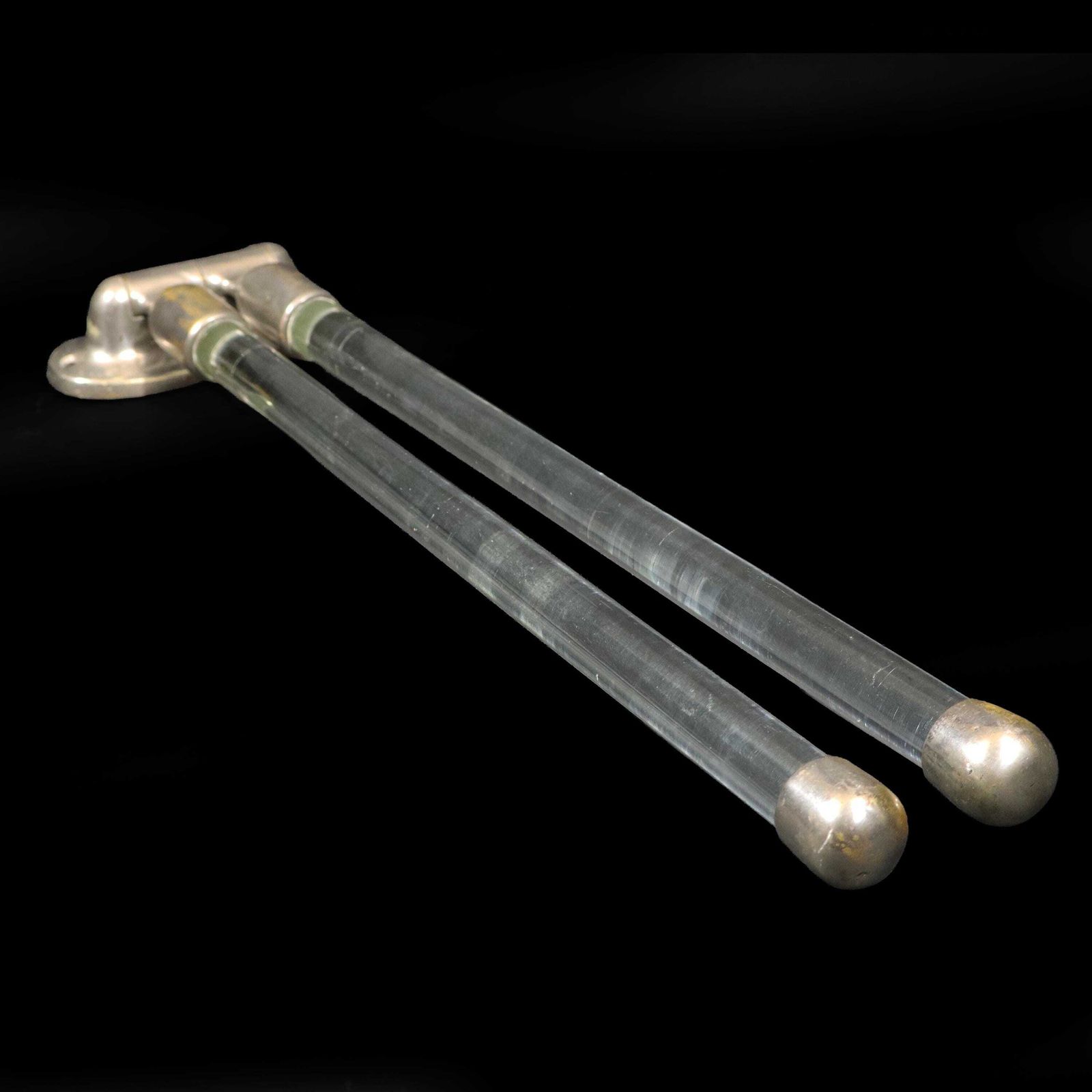 Antique Wall Mount French Nickel And Glass Towel Rack, Swinging Bar photo vintage