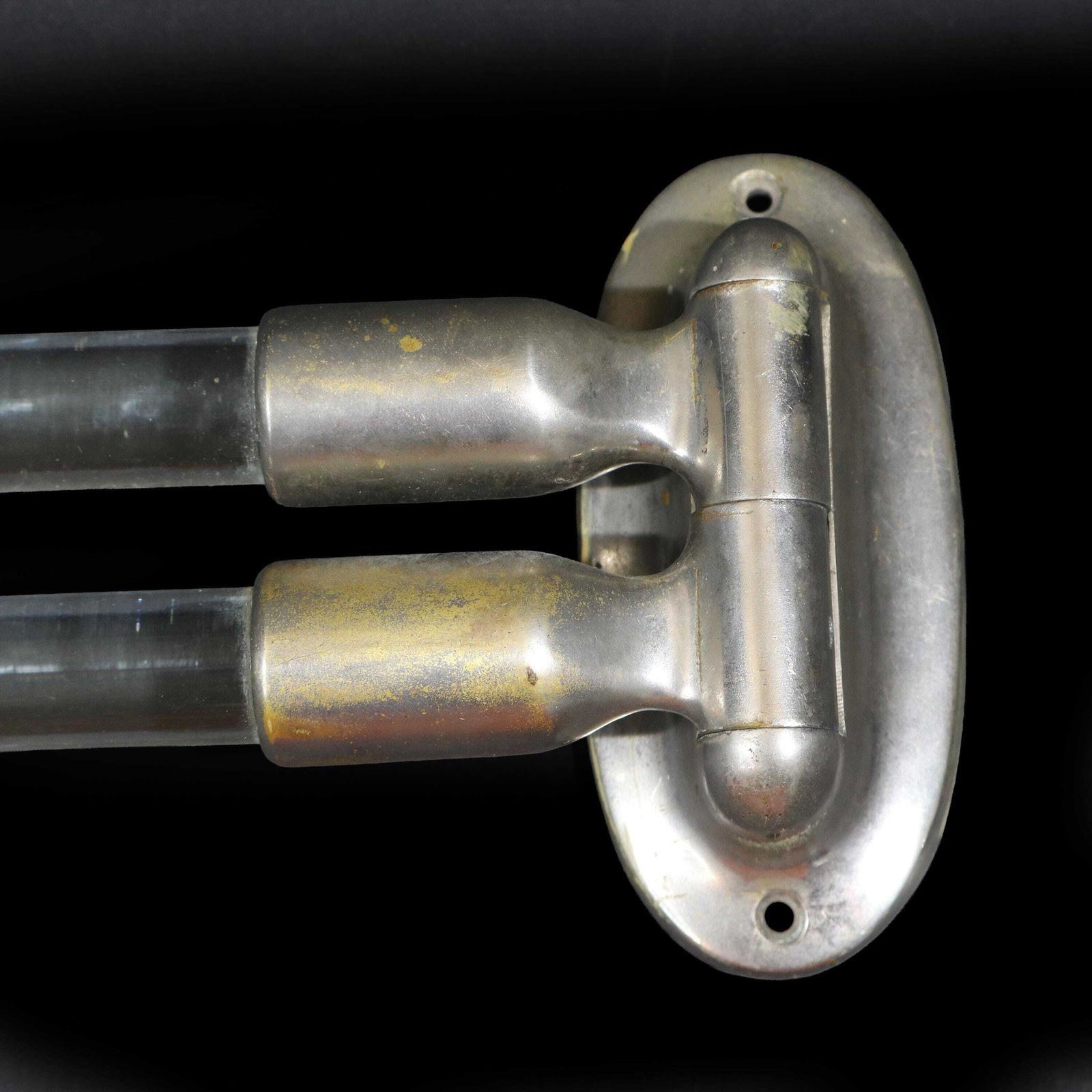photo vintage Antique Wall Mount French Nickel And Glass Towel Rack, Swinging Bar