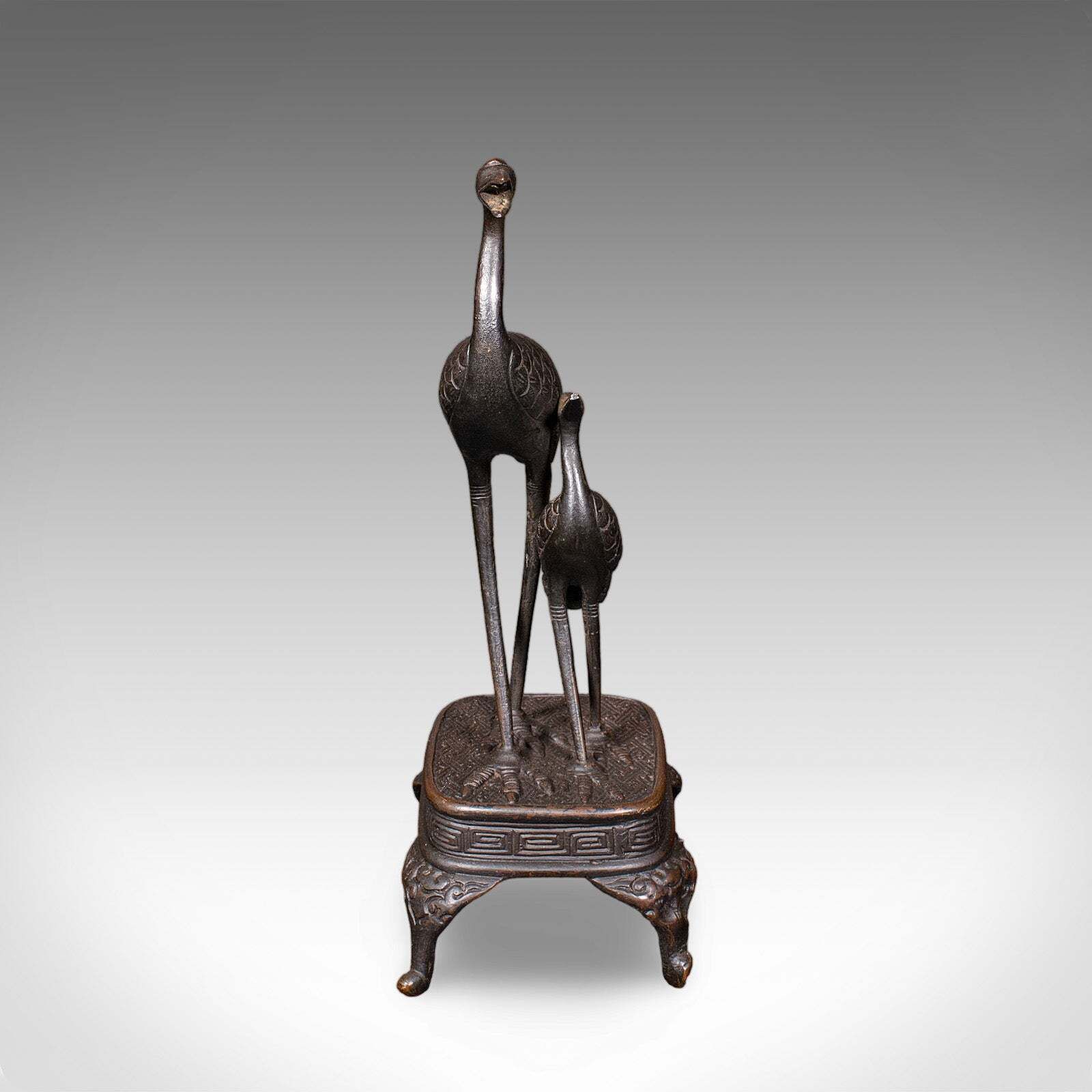 Vintage Okimono Figure, Two Cranes, Japanese, Bronze, Bird Study, Art Deco, 1940 photo for sale