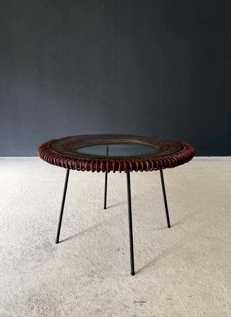 Midcentury Design Bamboo Occasional Side Table, France 1950's photo furniture
