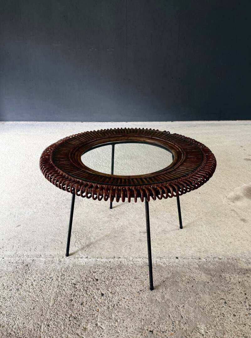 Midcentury Design Bamboo Occasional Side Table, France 1950's photo Furniture