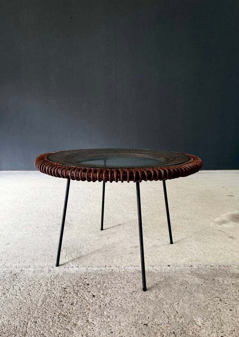 Midcentury Design Bamboo Occasional Side Table, France 1950's photo vinterior