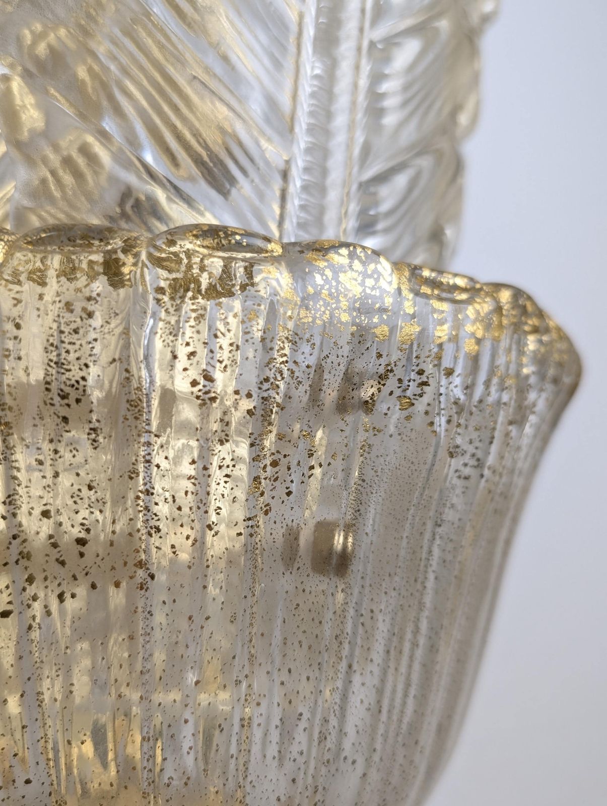 Pair Of Giant Barovier & Toso Foglia D'oro Sconces, 1980s photo for sale