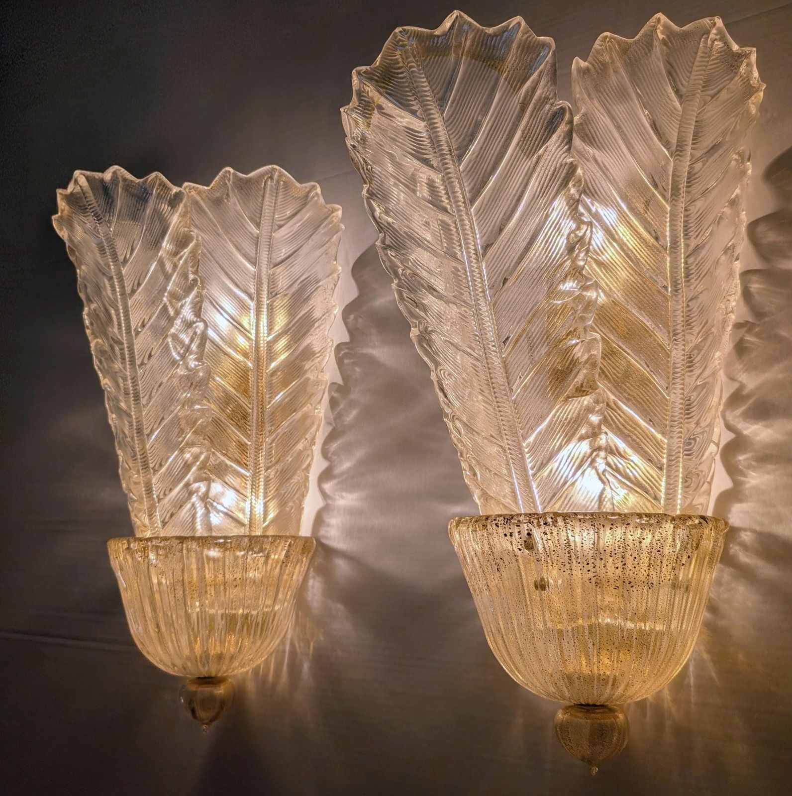 Pair Of Giant Barovier & Toso Foglia D'oro Sconces, 1980s photo buy