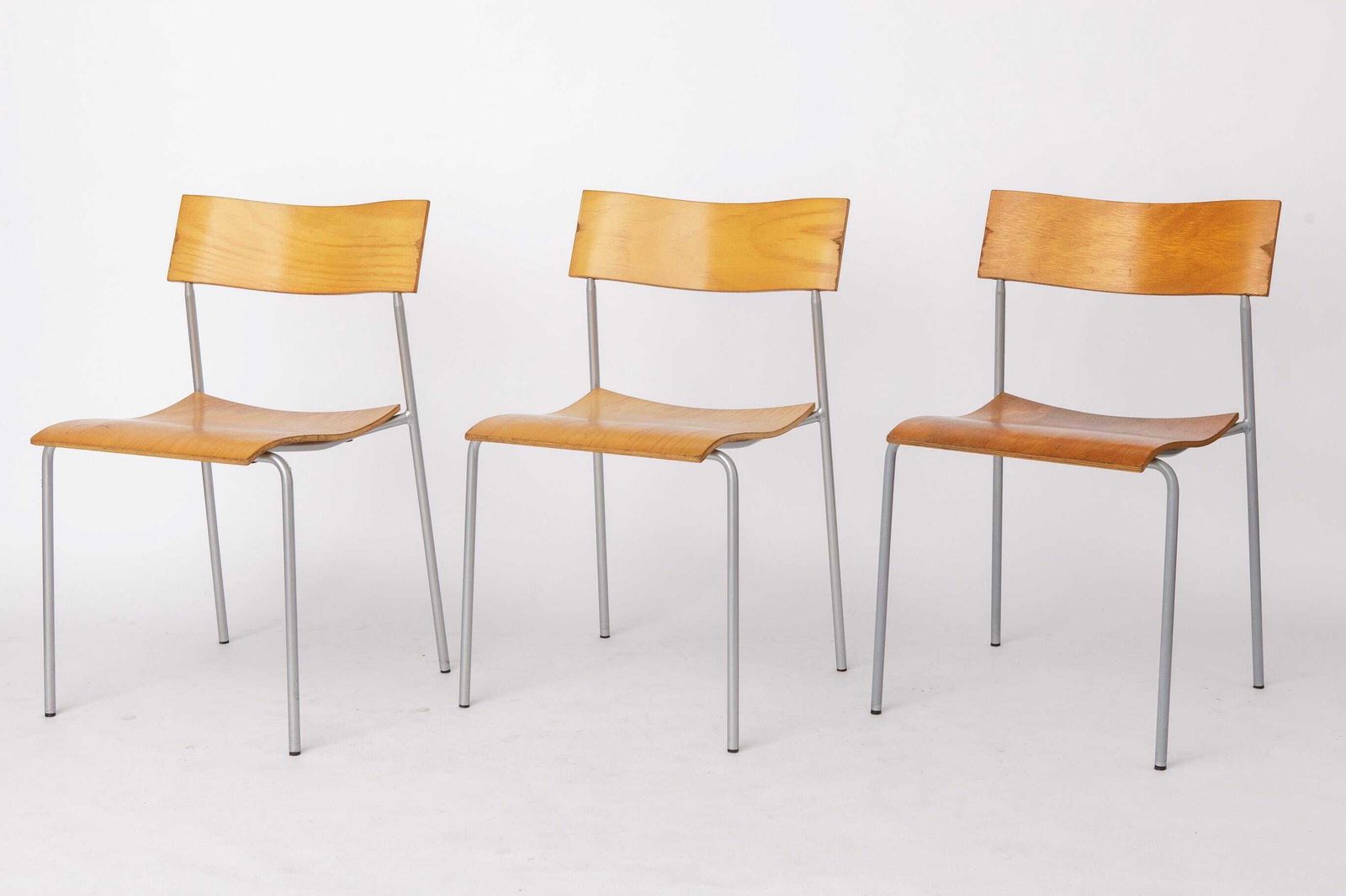 Set Of 6 Lammhults Campus Stacking Chairs, Swedish Mid Century Chairs 1970s, Metal & Beech Plywood Dining Chairs photo Furniture