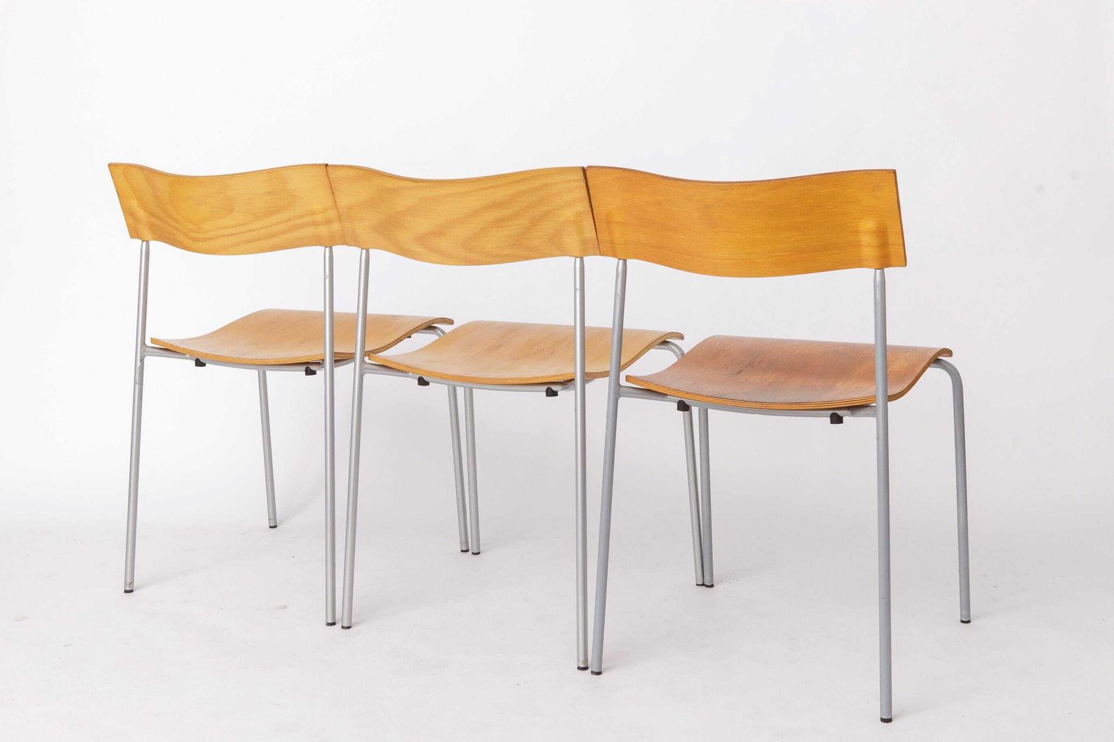 Set Of 6 Lammhults Campus Stacking Chairs, Swedish Mid Century Chairs 1970s, Metal & Beech Plywood Dining Chairs photo buy