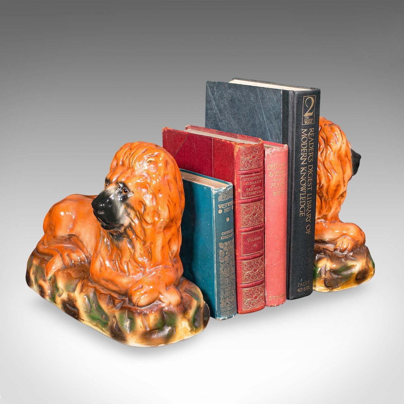 Pair Of Antique Recumbent Lions, English, Ceramic, Bookends, Victorian, C.1900 photo furniture