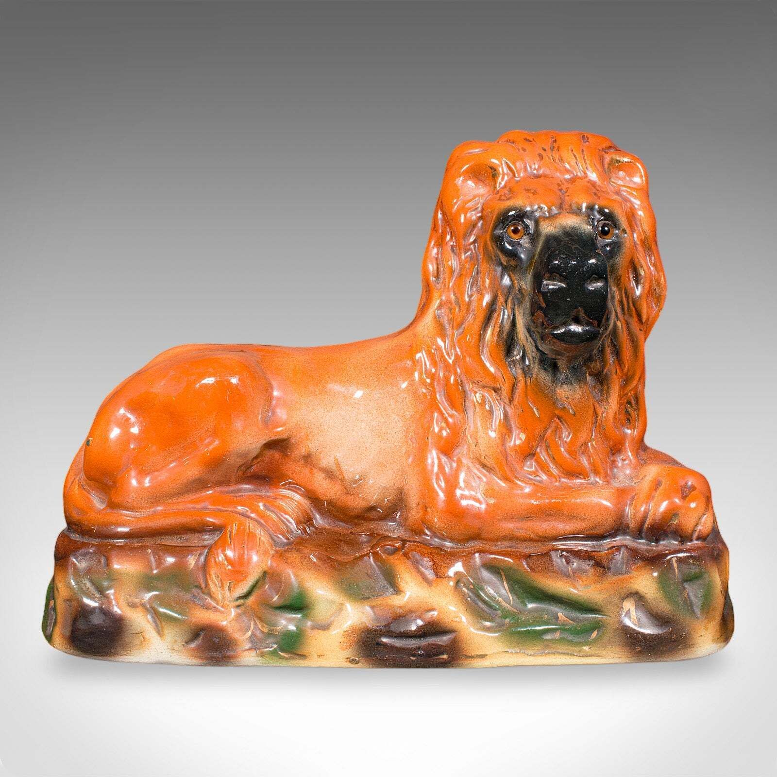 Pair Of Antique Recumbent Lions, English, Ceramic, Bookends, Victorian, C.1900 photo Home Decor