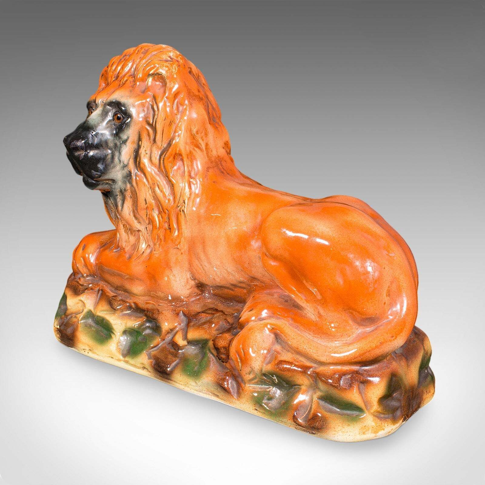 Pair Of Antique Recumbent Lions, English, Ceramic, Bookends, Victorian, C.1900 photo vintage
