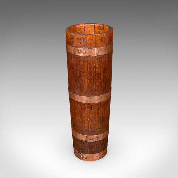 Antique Coopered Stick Loop, English, Victorian Oak Country House Umbrella Stand
