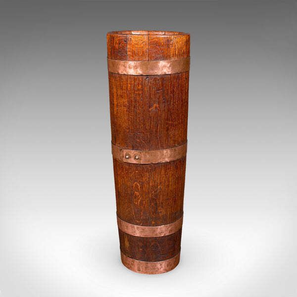 Antique Coopered Stick Loop, English, Victorian Oak Country House Umbrella Stand photo 810.0