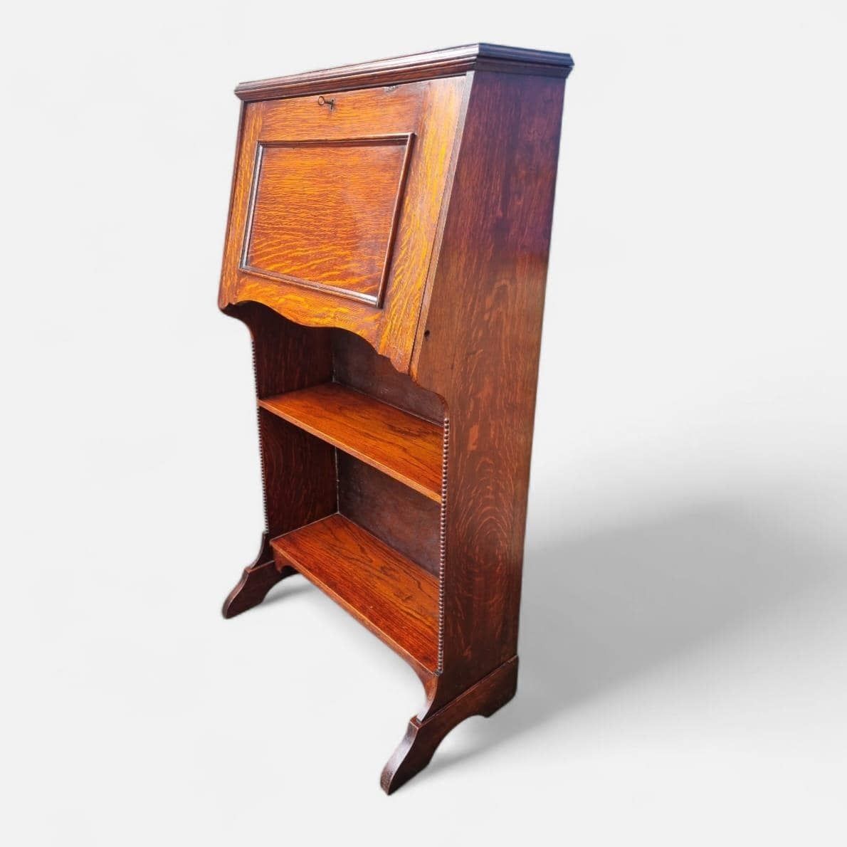 Antique Edwardian Oak Bureau Bookcase / C.1910 / Original Key / Golden Oak Grain / Free Delivery photo for sale