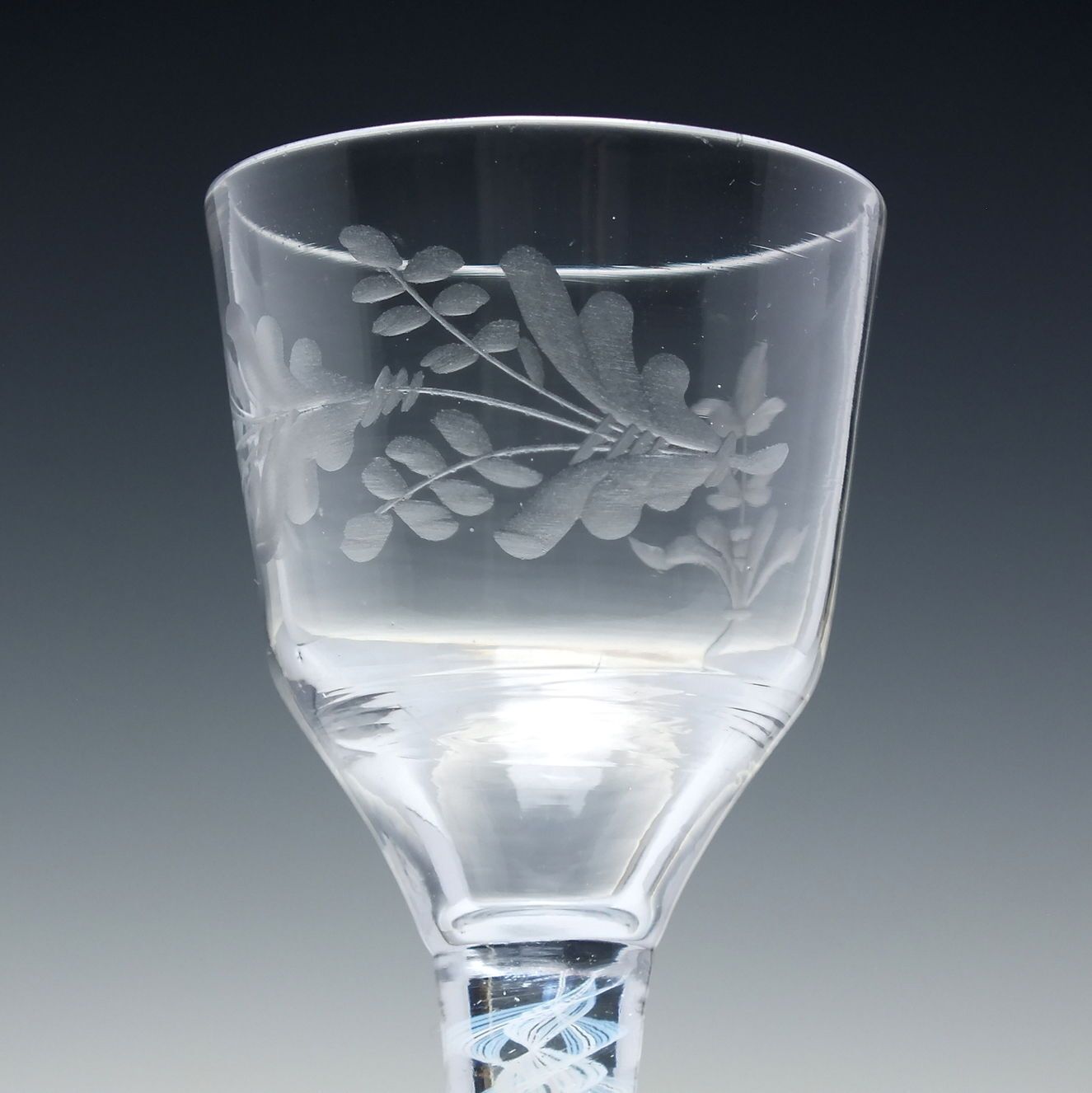 18th Century Engraved Opaque Twist Wine Glass C1760 photo Home Decor
