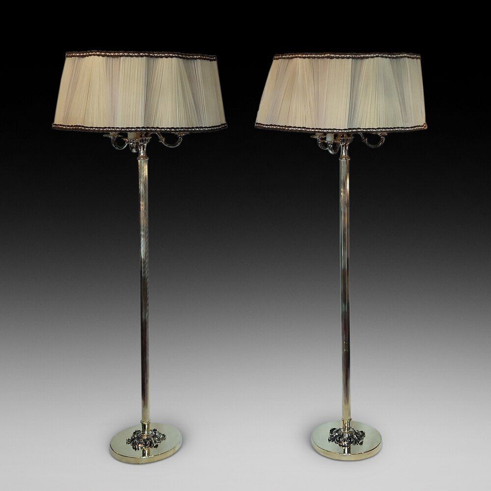 Pair Of 1920's Brass Standard Lamp Uplighters