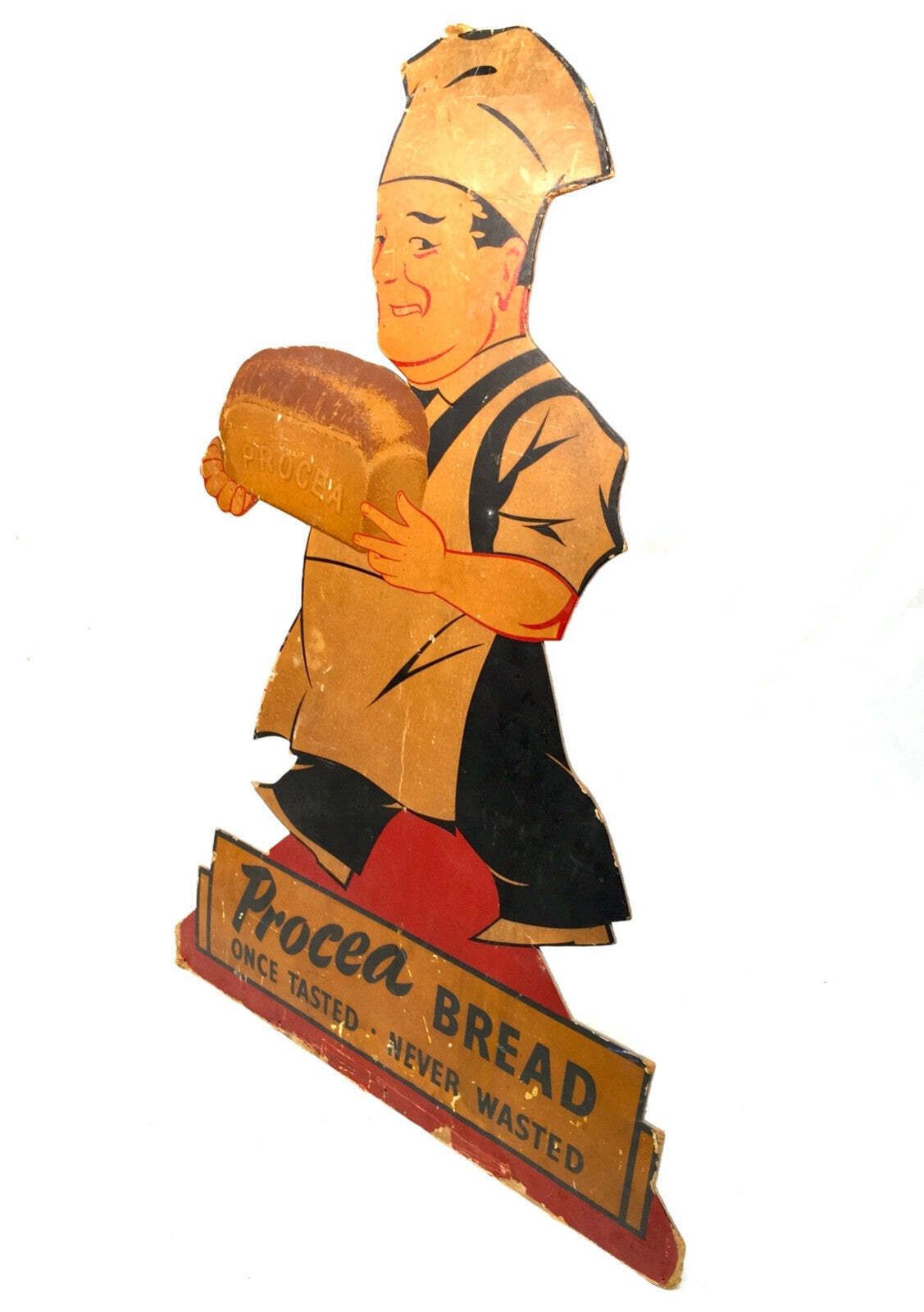 Antique Advertising Large Floor Standing Bakers Shop Display Sign Procea Bread photo for sale