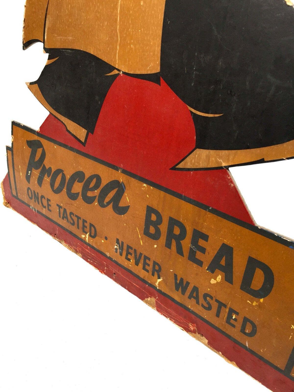 Antique Advertising Large Floor Standing Bakers Shop Display Sign Procea Bread photo vintage