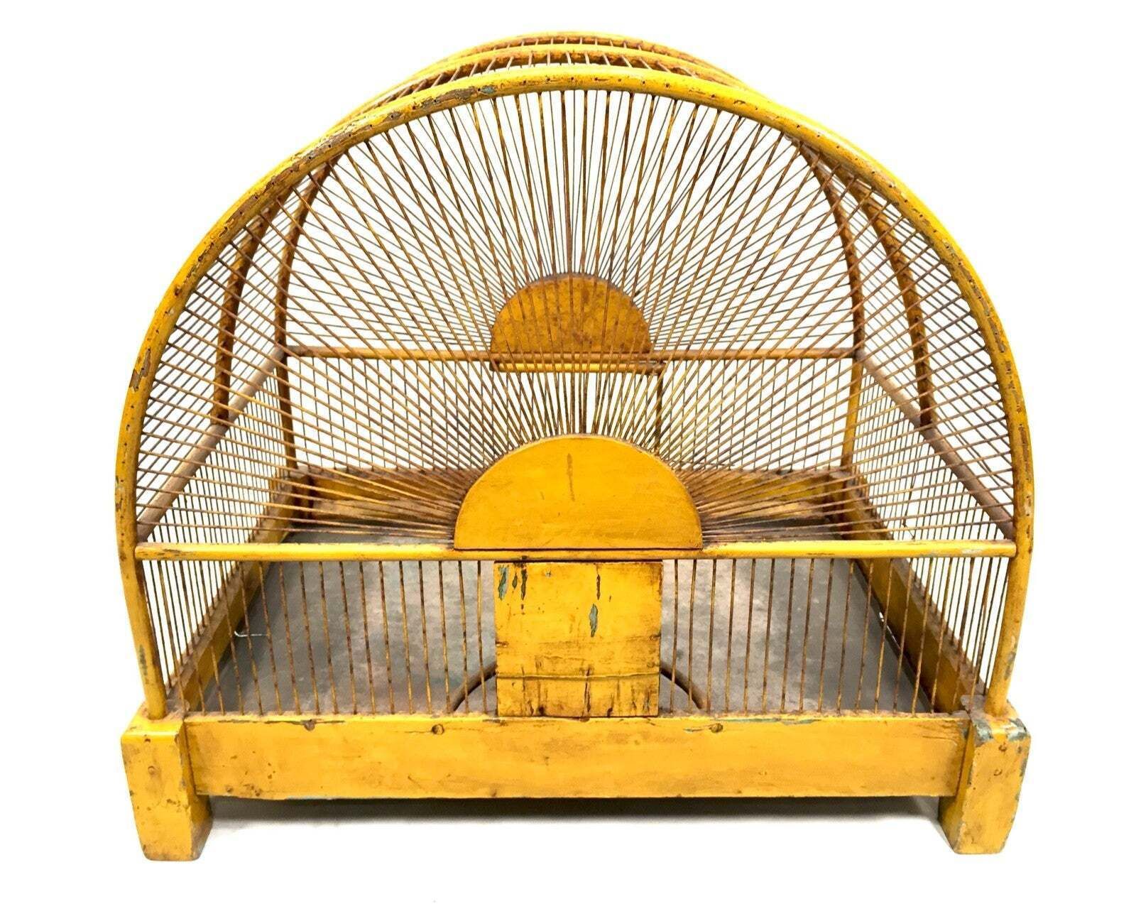 Antique Early 20th Century Oriental Yellow Bird Cage / Birdcage House / Tabletop photo furniture