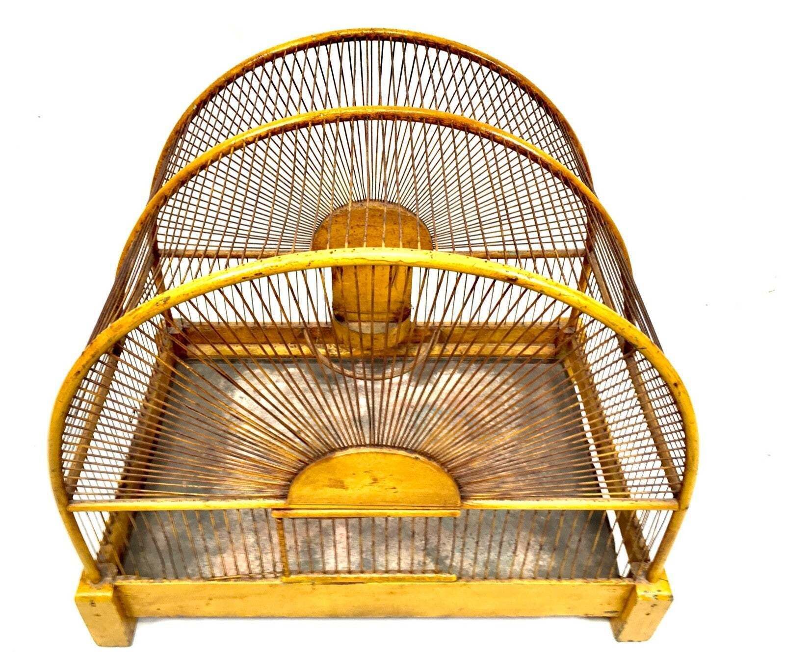 Antique Early 20th Century Oriental Yellow Bird Cage / Birdcage House / Tabletop photo vintage