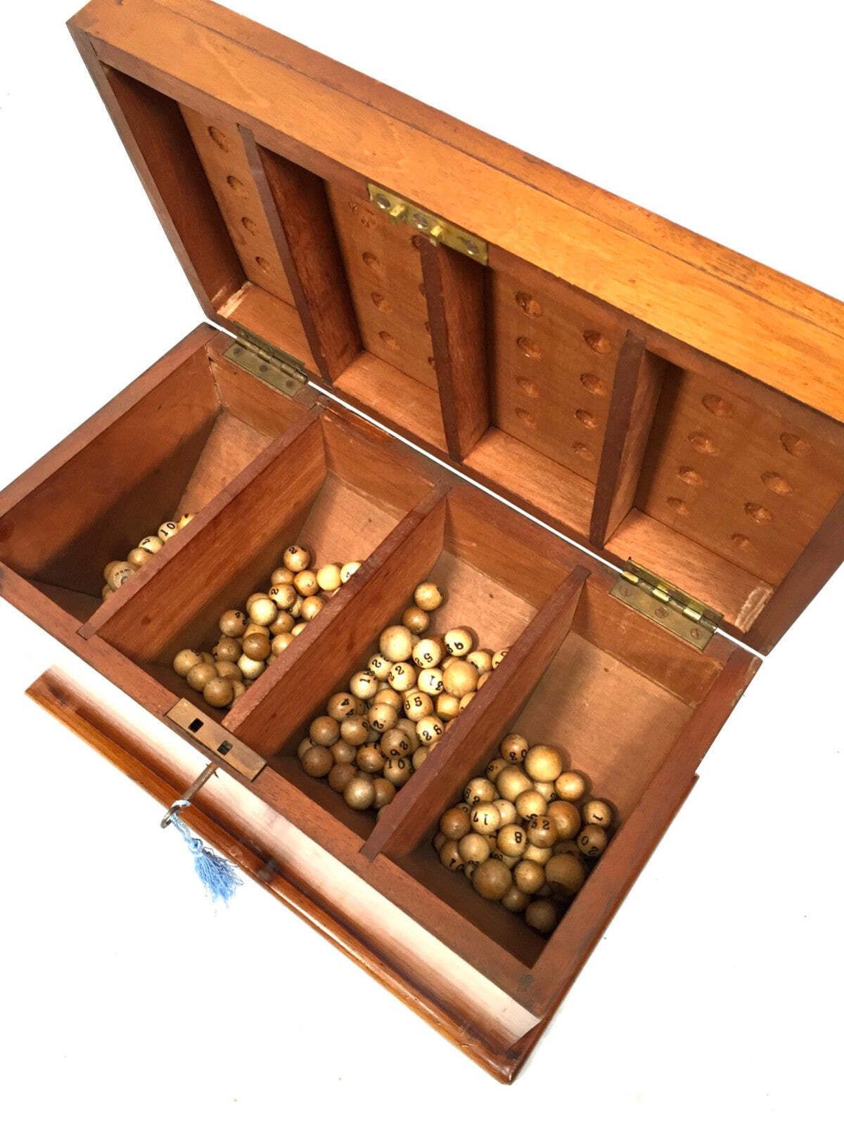 Antique Wooden Masonic Voting Ballard Storage Box With Key / Bingo Ball Game photo for sale