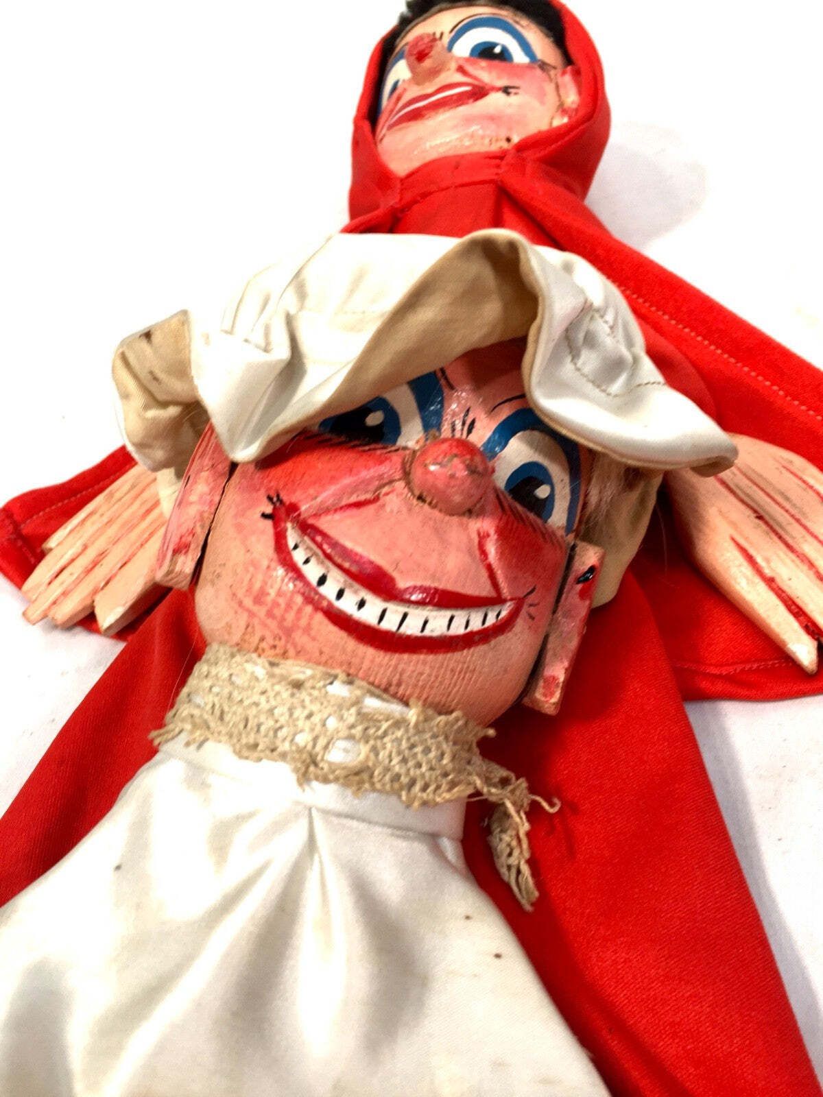 Antique Set Of Little Red Riding Hood Character Hand Puppets By Joe Parsonage photo for sale