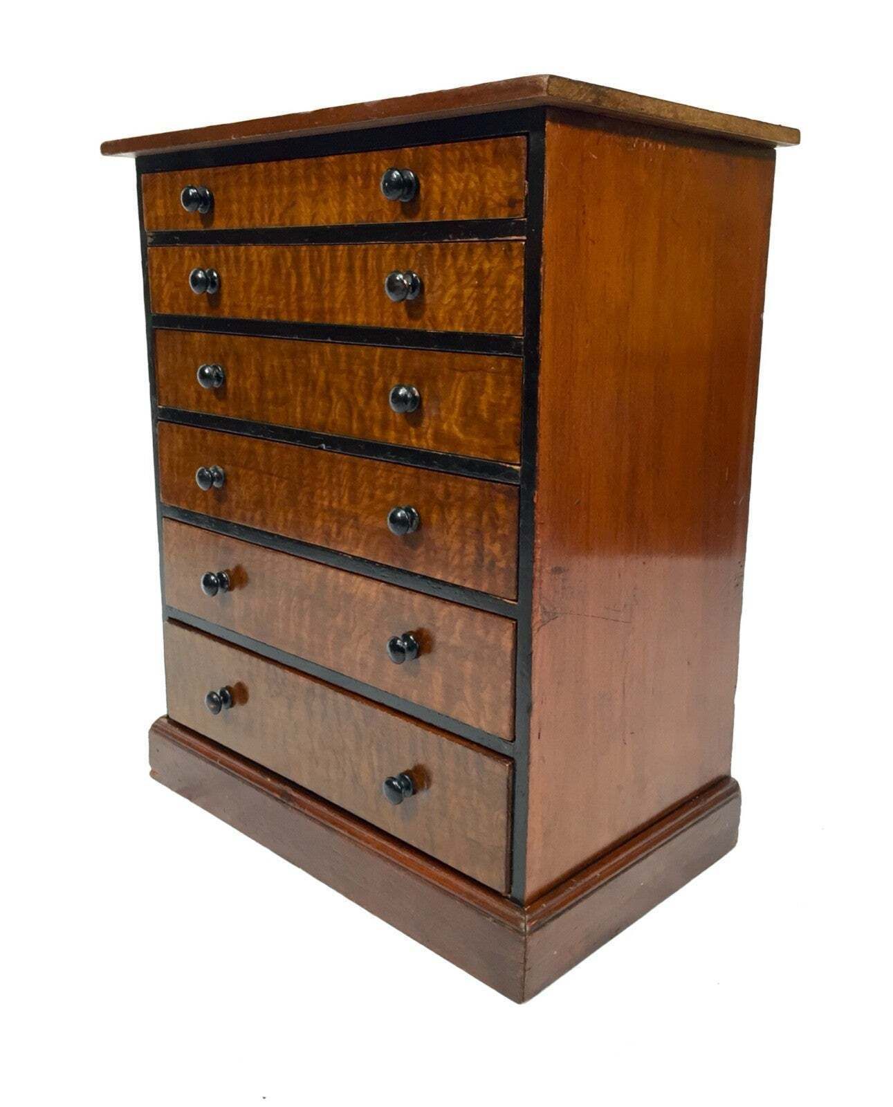Antique Victorian Tabletop Wooden Chest Of Collectors Drawers Storage Box C.1890