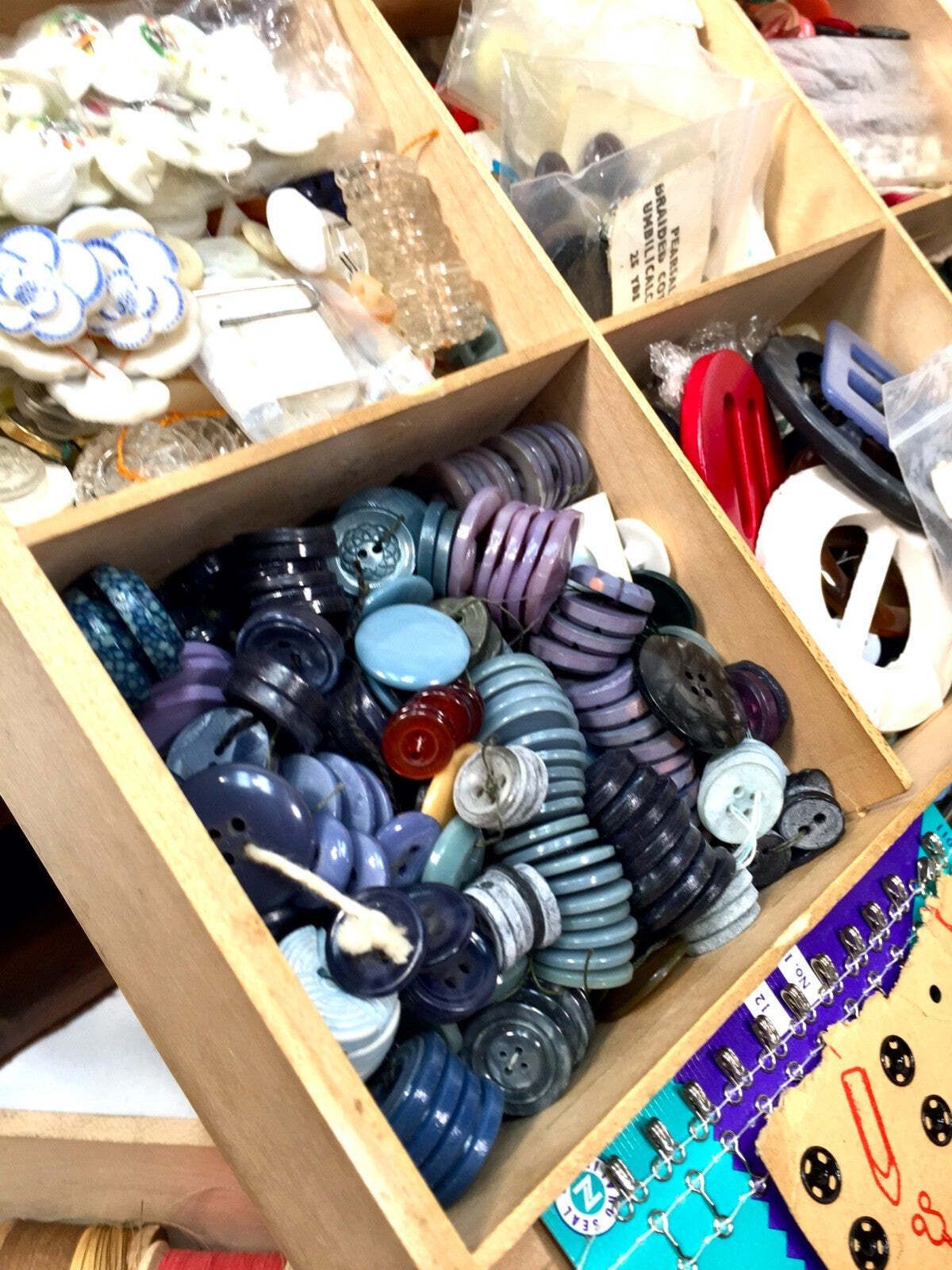 photo for sale Antique Wooden Haberdashery Shop Storage Box / Collectors Chest Of Drawers Full