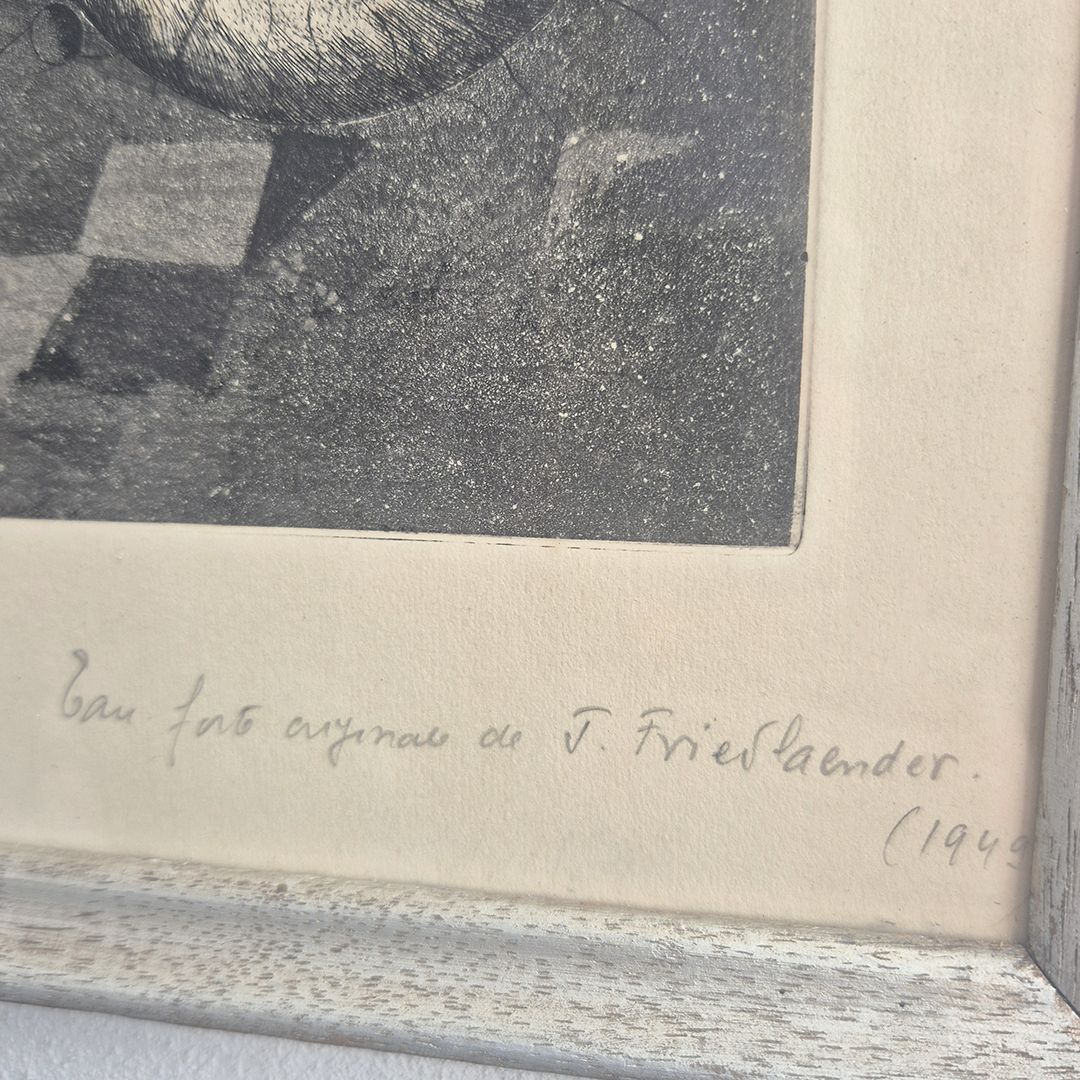 Vintage Johnny Friedlaender Signed Etching Fish, 1949: Mid Century Modern Art photo furniture