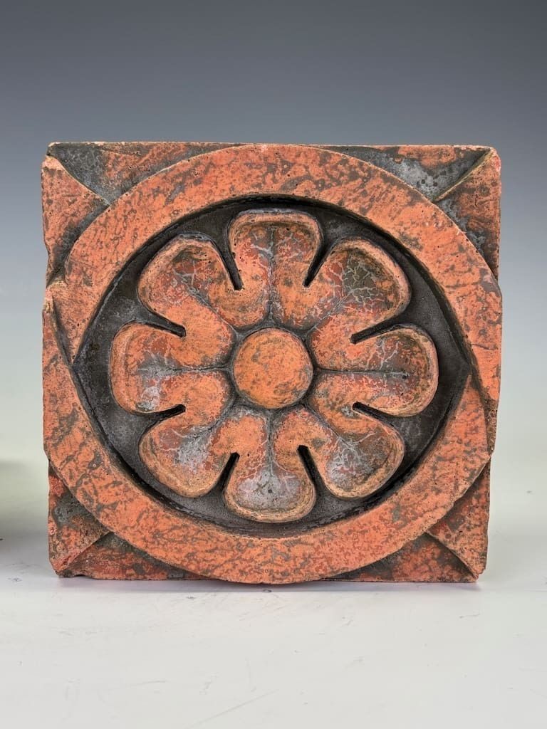 photo for sale Pair Of Antique Terra Cotta Architectural Moulds – Fleur De Lis & Rosette, Circa 1880–1910