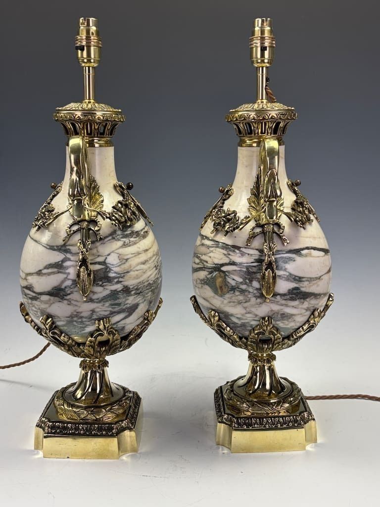 Superb Pair Of French Late 19th Century Marble & Ormolu Urns Converted To Lamps, Neoclassical photo 1950.0