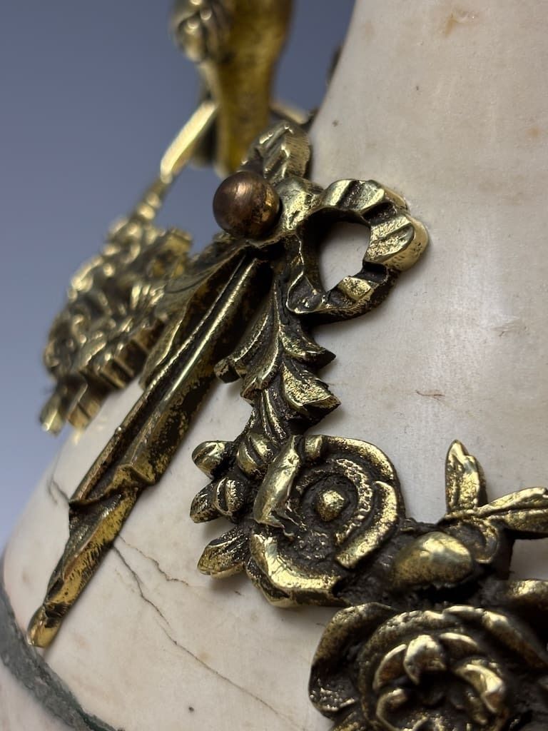 Superb Pair Of French Late 19th Century Marble & Ormolu Urns Converted To Lamps, Neoclassical photo vintage