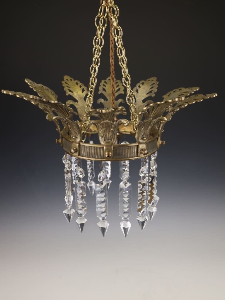 Exceptional Late 19th Century Grand Tour Style Crown Pendant Light With Cut Crystal Drops