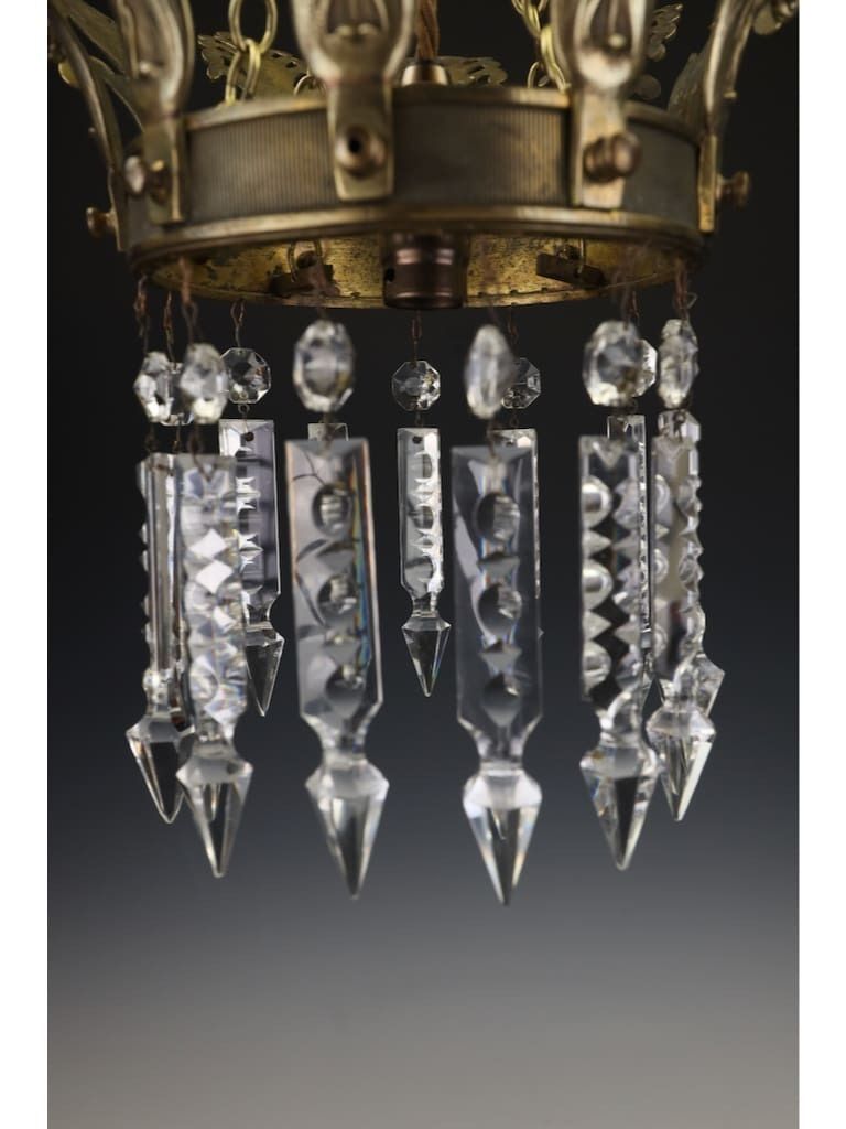Exceptional Late 19th Century Grand Tour Style Crown Pendant Light With Cut Crystal Drops photo vinterior