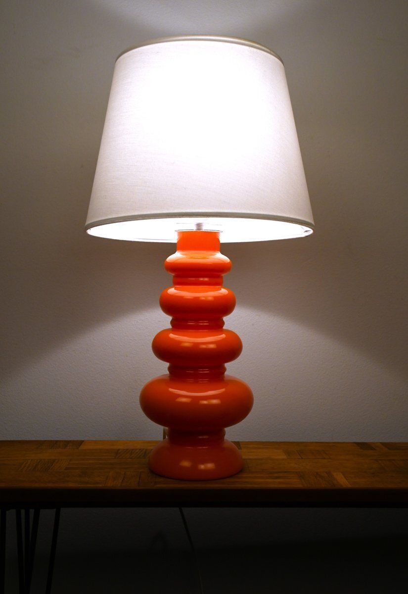 photo furniture Large Swedish Orange Art Glass Table Lamp By Gustav Leek For Orrefors, 1960s