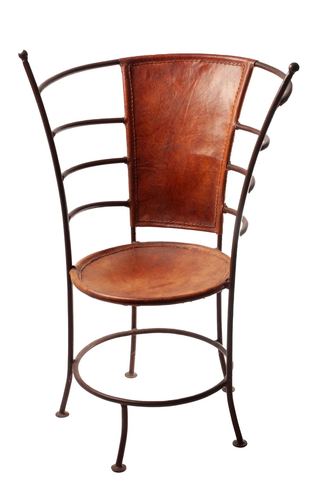 A Pair Of Mid Century Spanish Wrought Iron And Leather Chairs