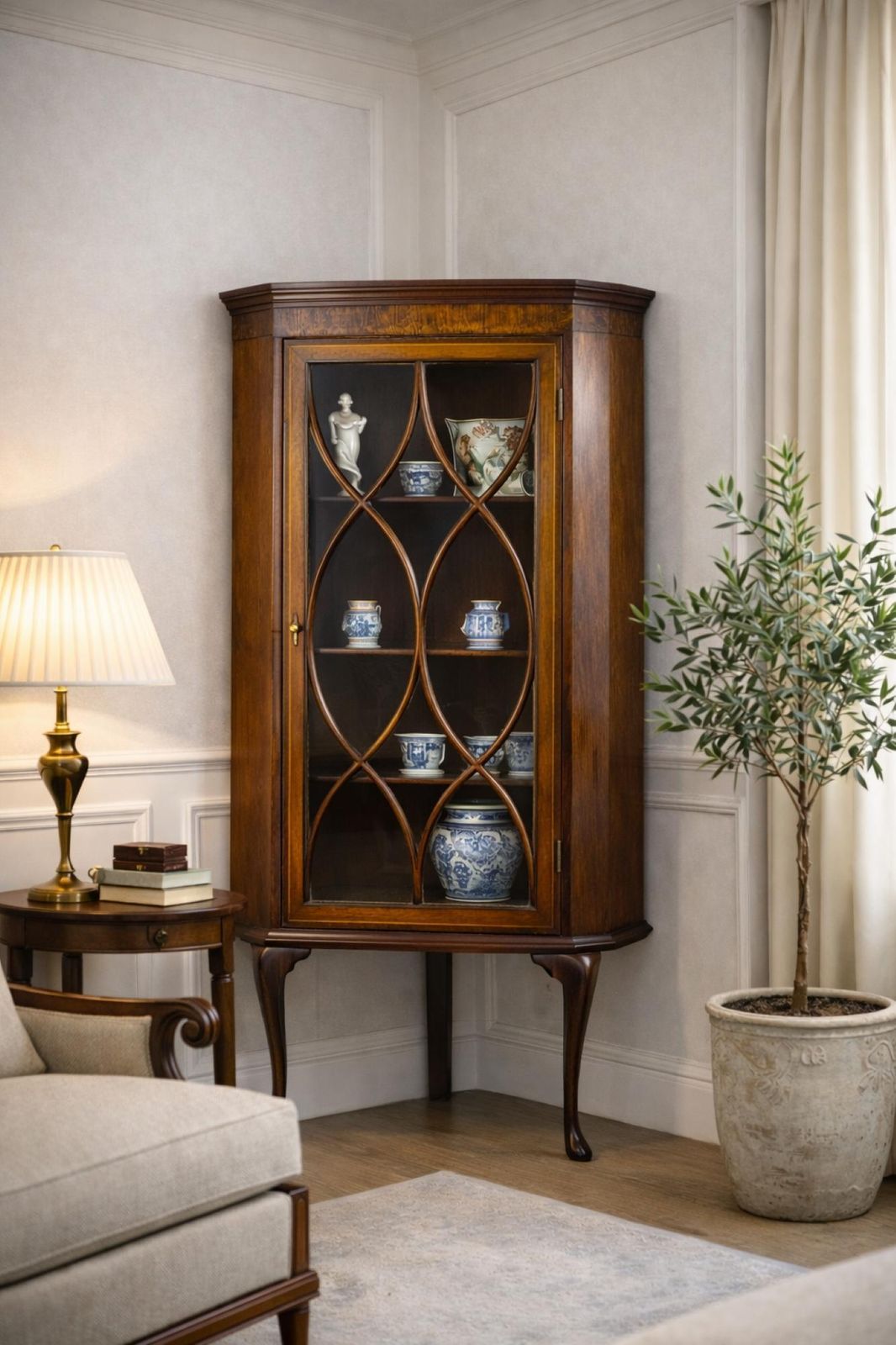 Late 19th Century English Corner Display Cabinet In Brown photo furniture