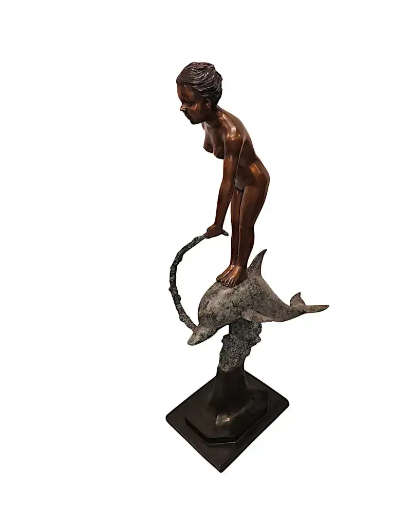 A Very Fine Bronze Figurative Garden Sculpture Of A Lady And Dolphin photo 3417.3069