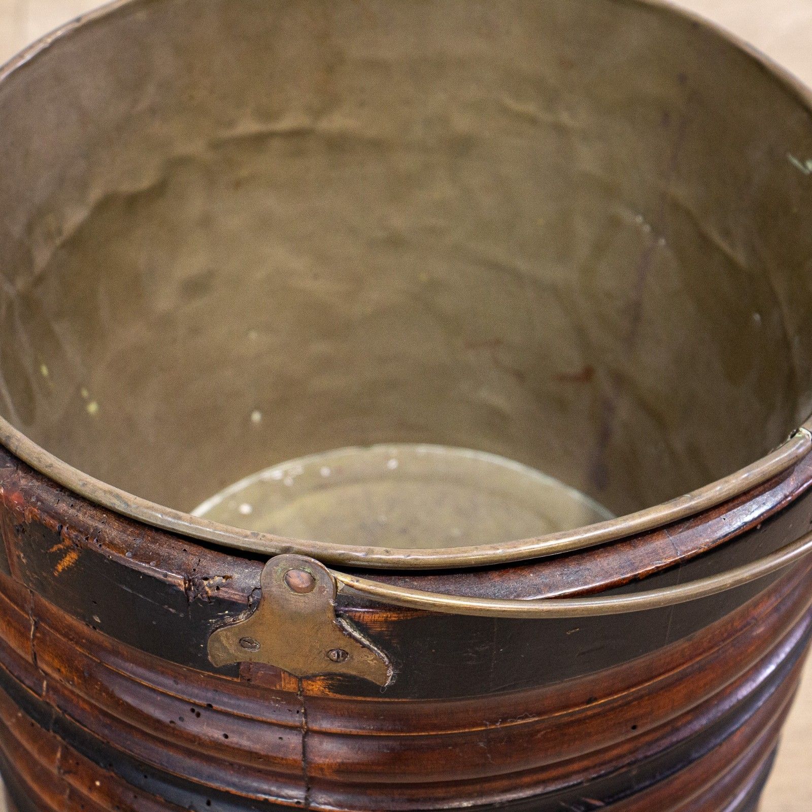 19th Century Peat Bucket With Brass Half Liner photo 450.0