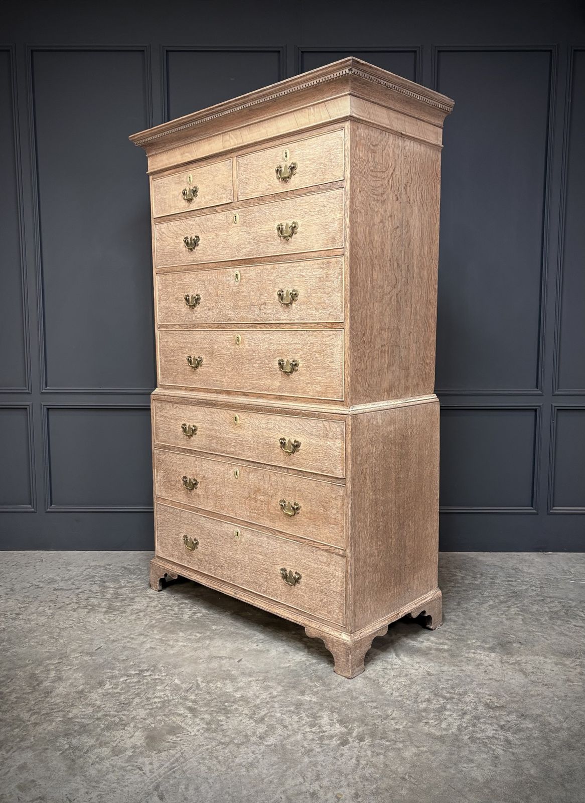18th Century Bleached Oak Chest On Chest