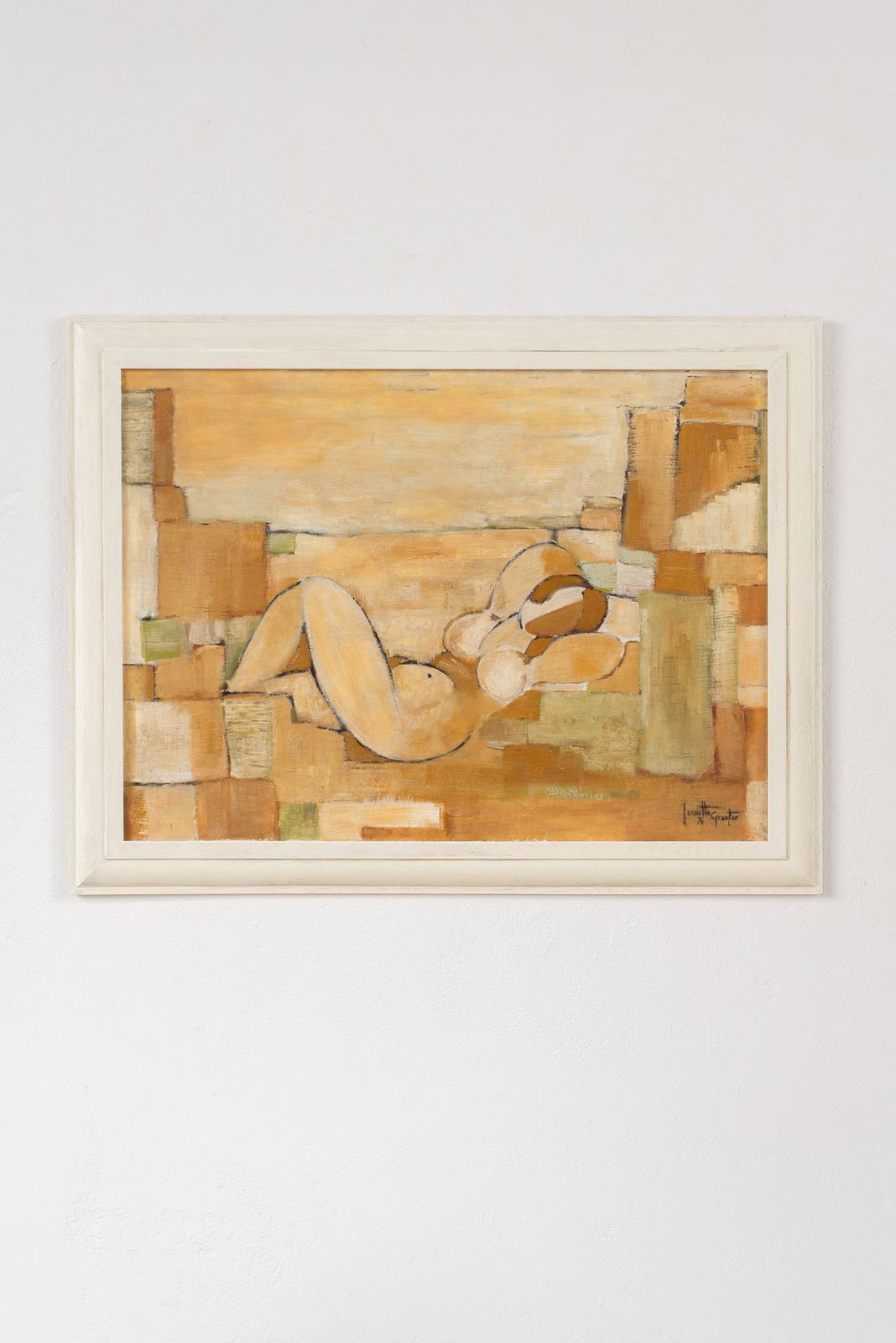 French Cubist Painting On Canvas Of A Reclining Nude, Signed 1976 photo furniture