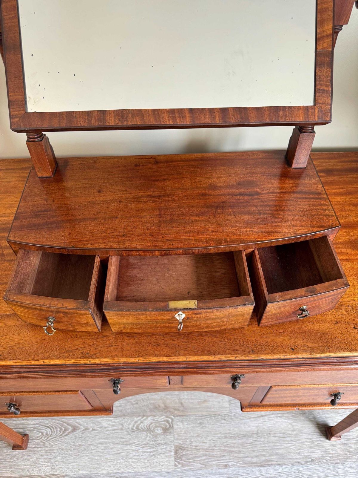 Antique Vintage Vanity Dressing Table Desk Swing Table Top Mirror Wooden With Storage Jewellery Dark Wood photo Furniture