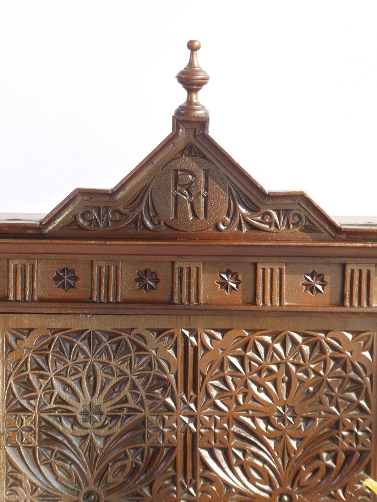 Art Nouveau Cabinet With Gothic Elements, Antique Wooden Altar Chip Carved, Old Shrine 1900's photo Furniture