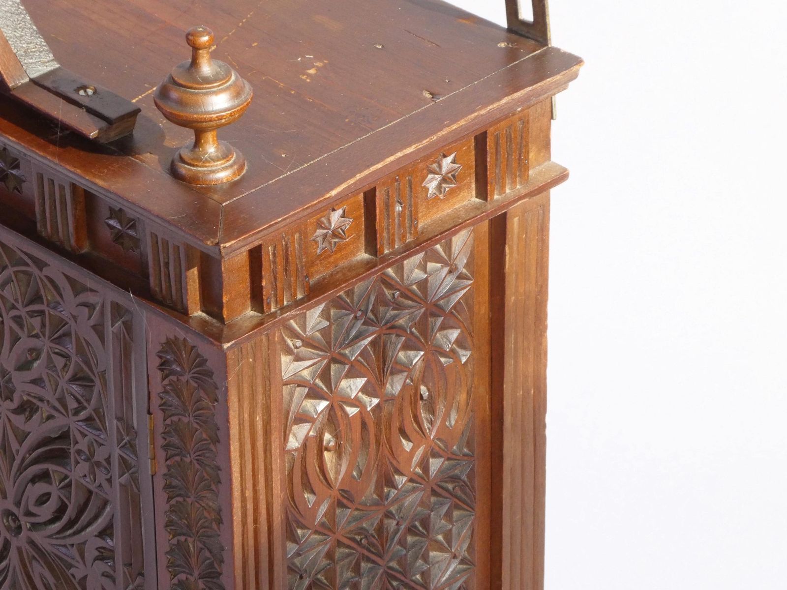 photo for sale Art Nouveau Cabinet With Gothic Elements, Antique Wooden Altar Chip Carved, Old Shrine 1900's