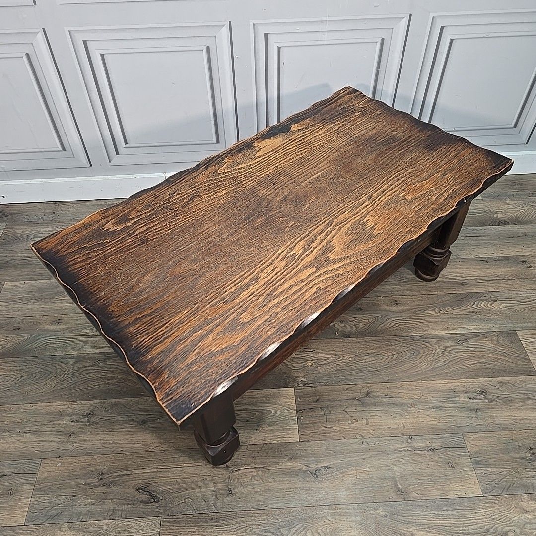 Vintage Rustic Coffee Table Oak Turned Refectory Antique Style Plank Wooden photo vinterior