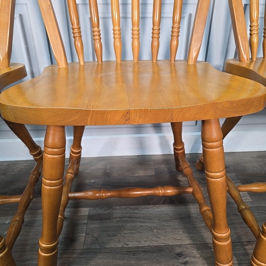 190.0 Vintage Windsor Dining Chairs Set Of 4 Solid Wooden Hoop Back Seats Retro photo