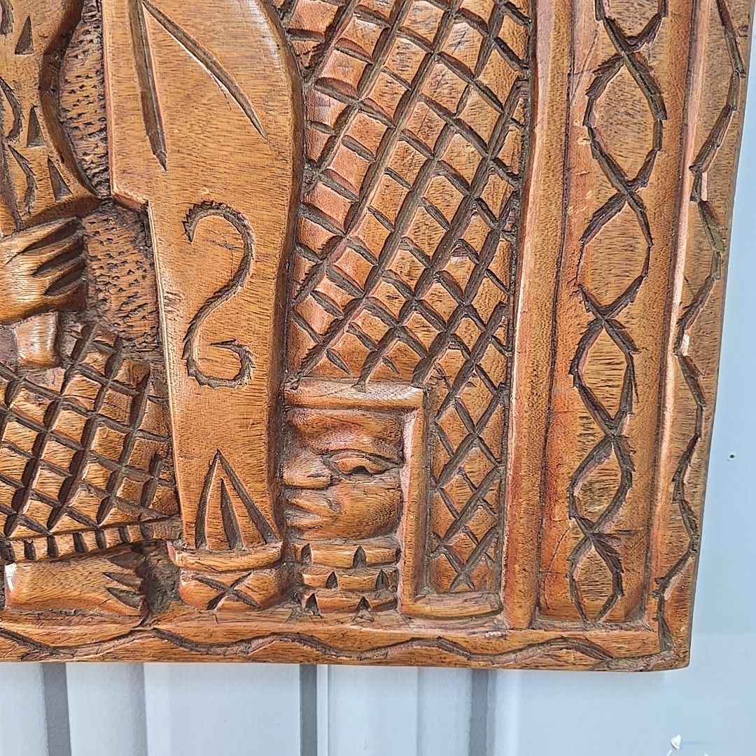 photo for sale Vintage Carved Wall Panel African Tribal Style Relief Wooden Decorative